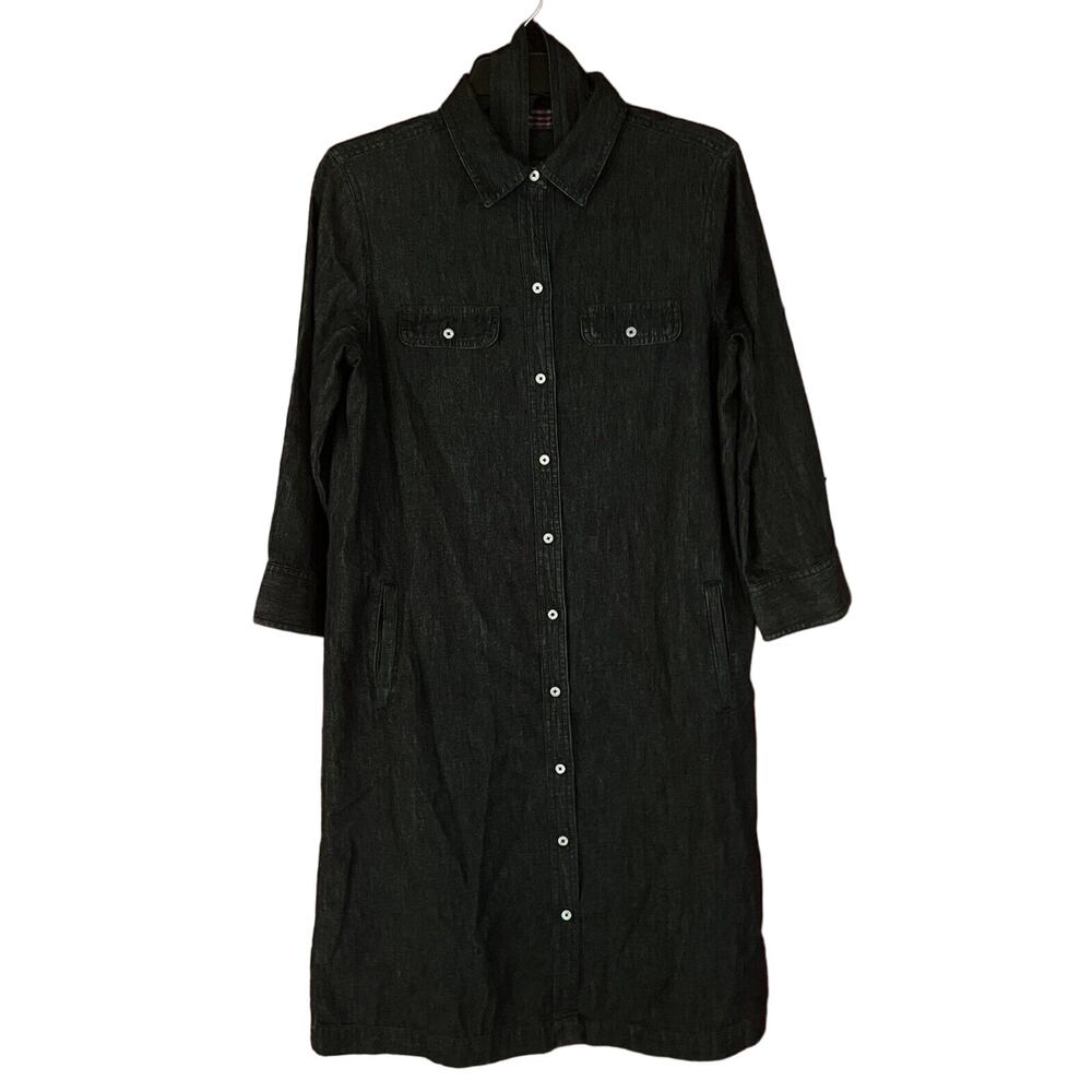 Talbots Shirt Dress Denim Button Front Cotton 3/4 Sleeves Western Preppy Size 8